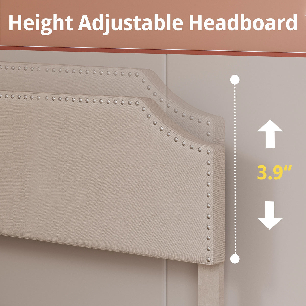 Upholstered Twin Bed Frame with Adjustable Headboard D1405