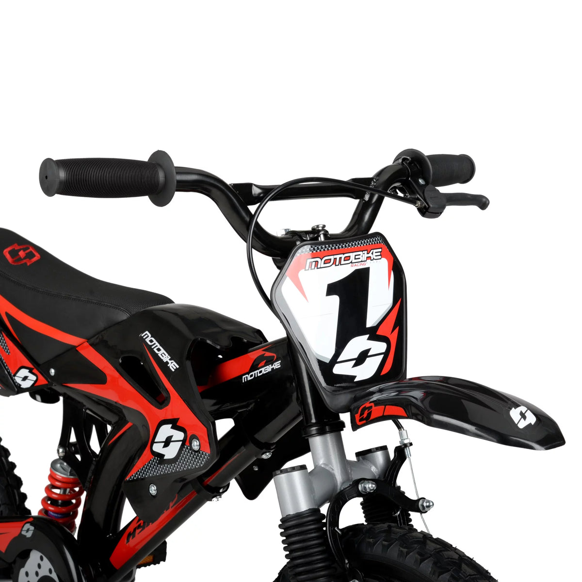 16 Kids Moto Bike with Training Wheels, Black/Red F681