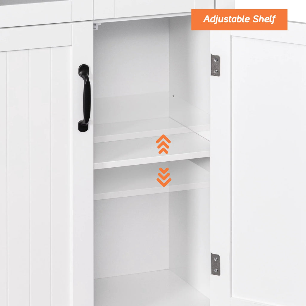 White Wood Bathroom Cabinet with Glass Doors and Adjustable Shelves S64161