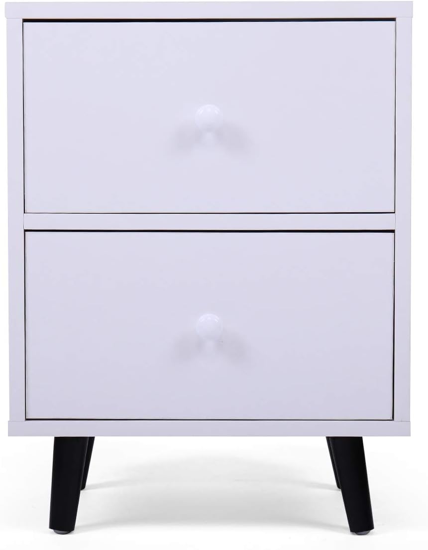 Set of 2 White 2 Drawer Wood Nightstand G738306