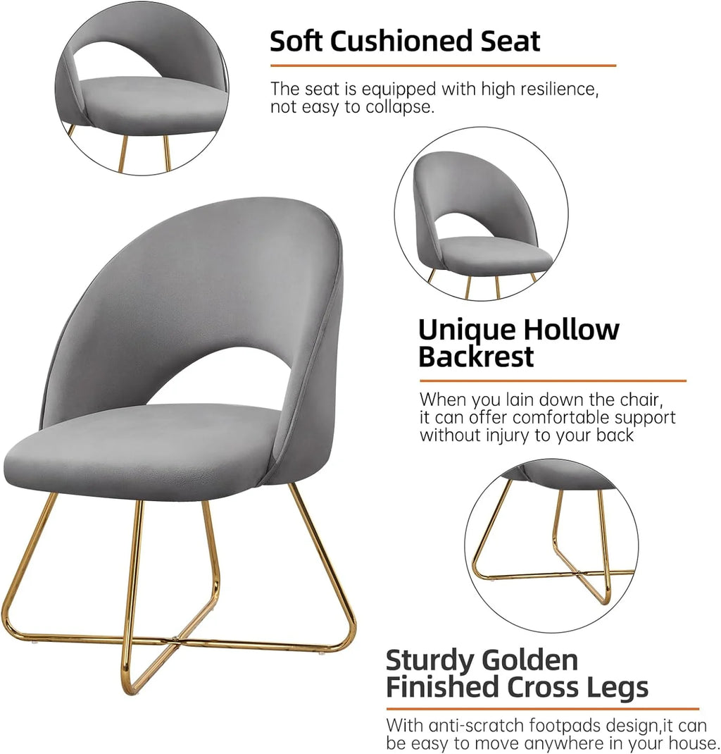 Lightgrey Velvet Upholstered Vanity Chair with Metal Legs S596