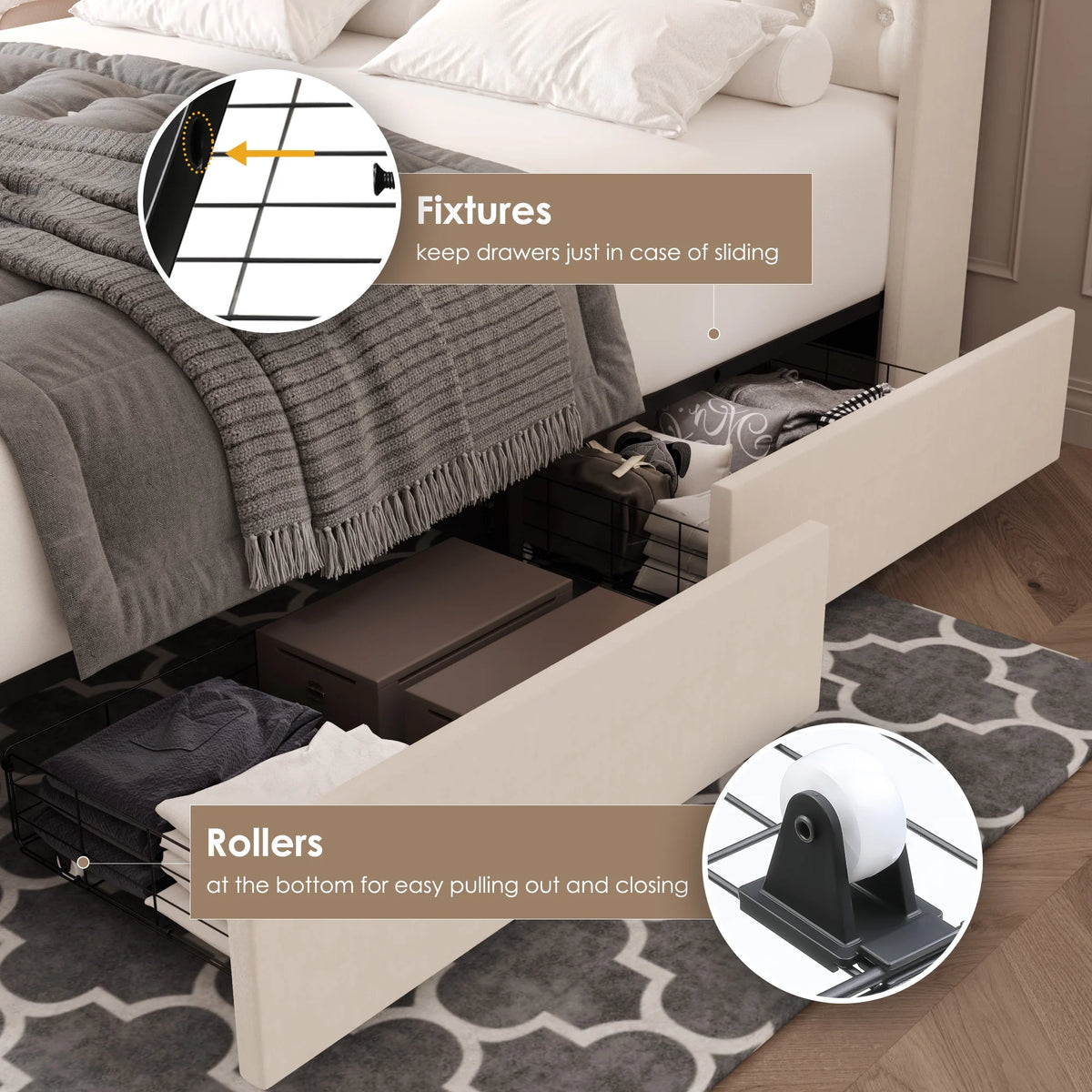 King Size LED Bed Frame with 4 Storage Drawers D81251