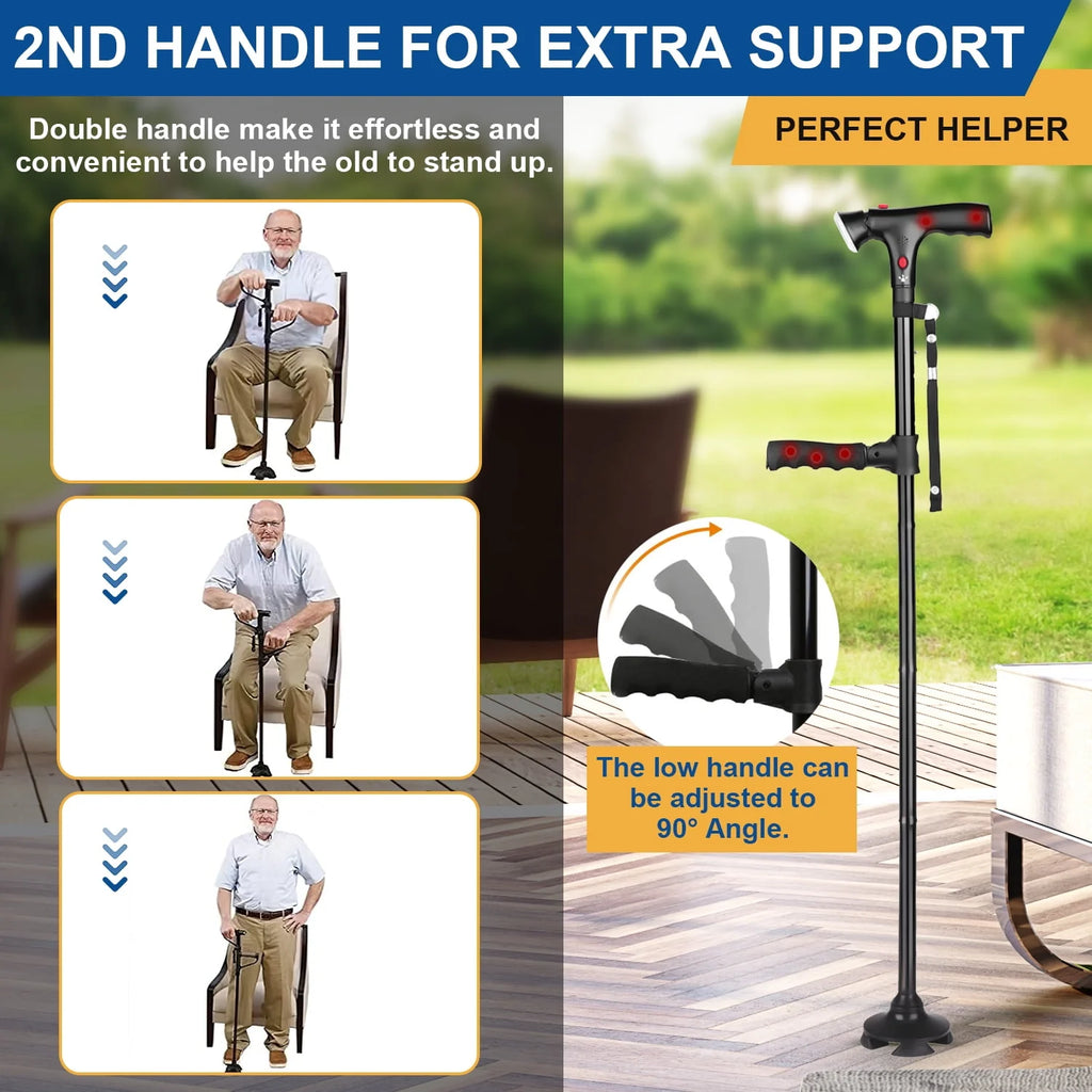 Folding Walking Canes with LED Flashlight and Fall Alarm N369