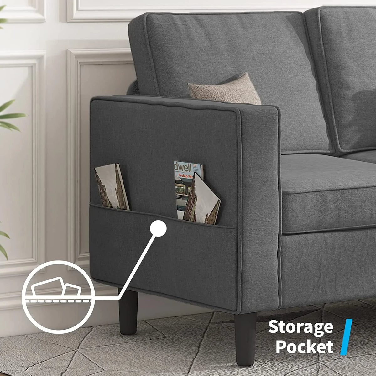 Dark Gray Convertible Sectional Sofa with Storage Ottoman N308862