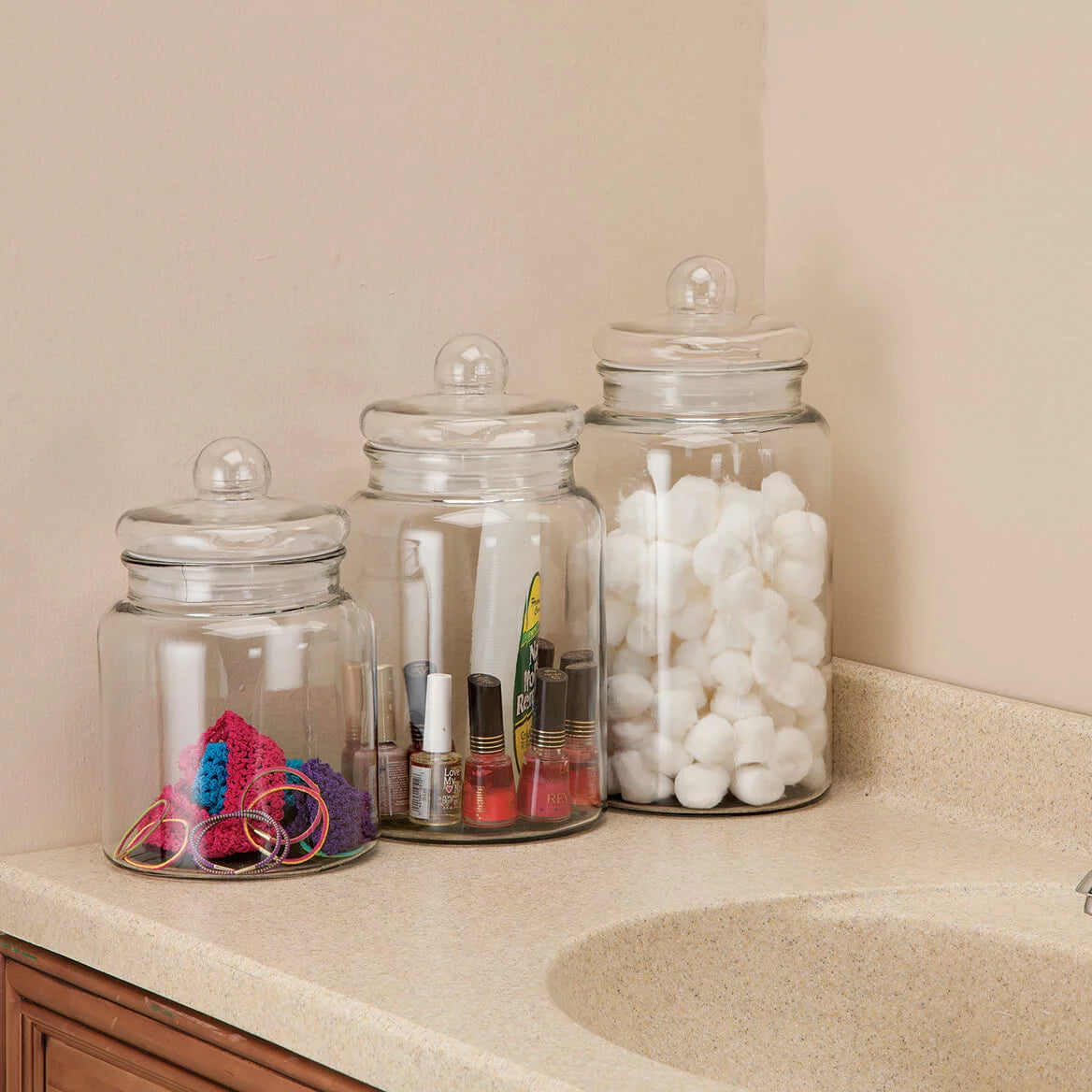 Glass Apothecary Jars with Lids, Set of 3 D52470
