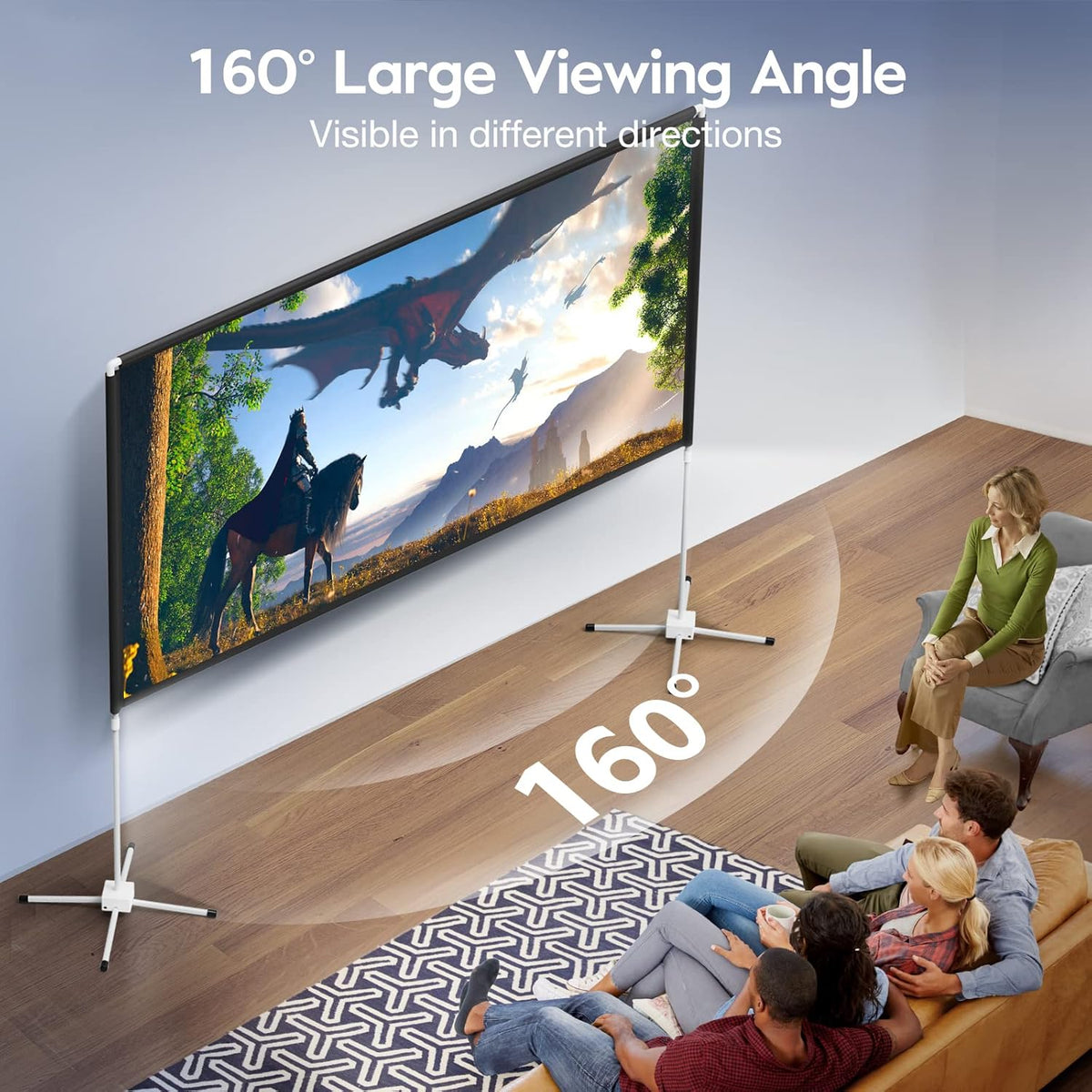 120 inch 16:9 4K Portable Projector Screen with Stand and Carry Bag D5614
