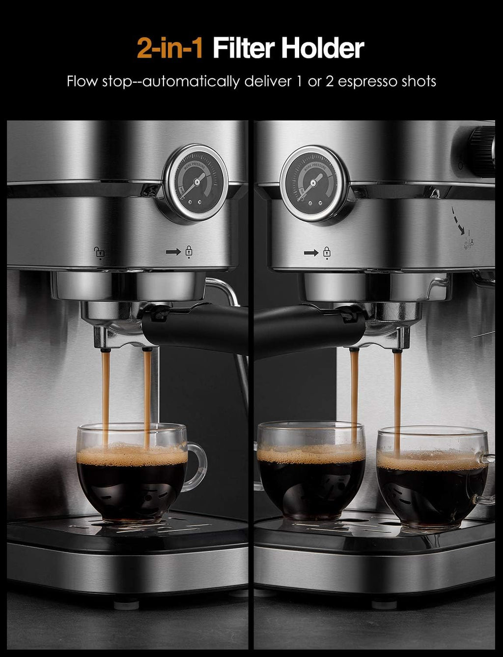 15 Bar Espresso and Cappuccino Maker with Milk Frother Wand Y6924