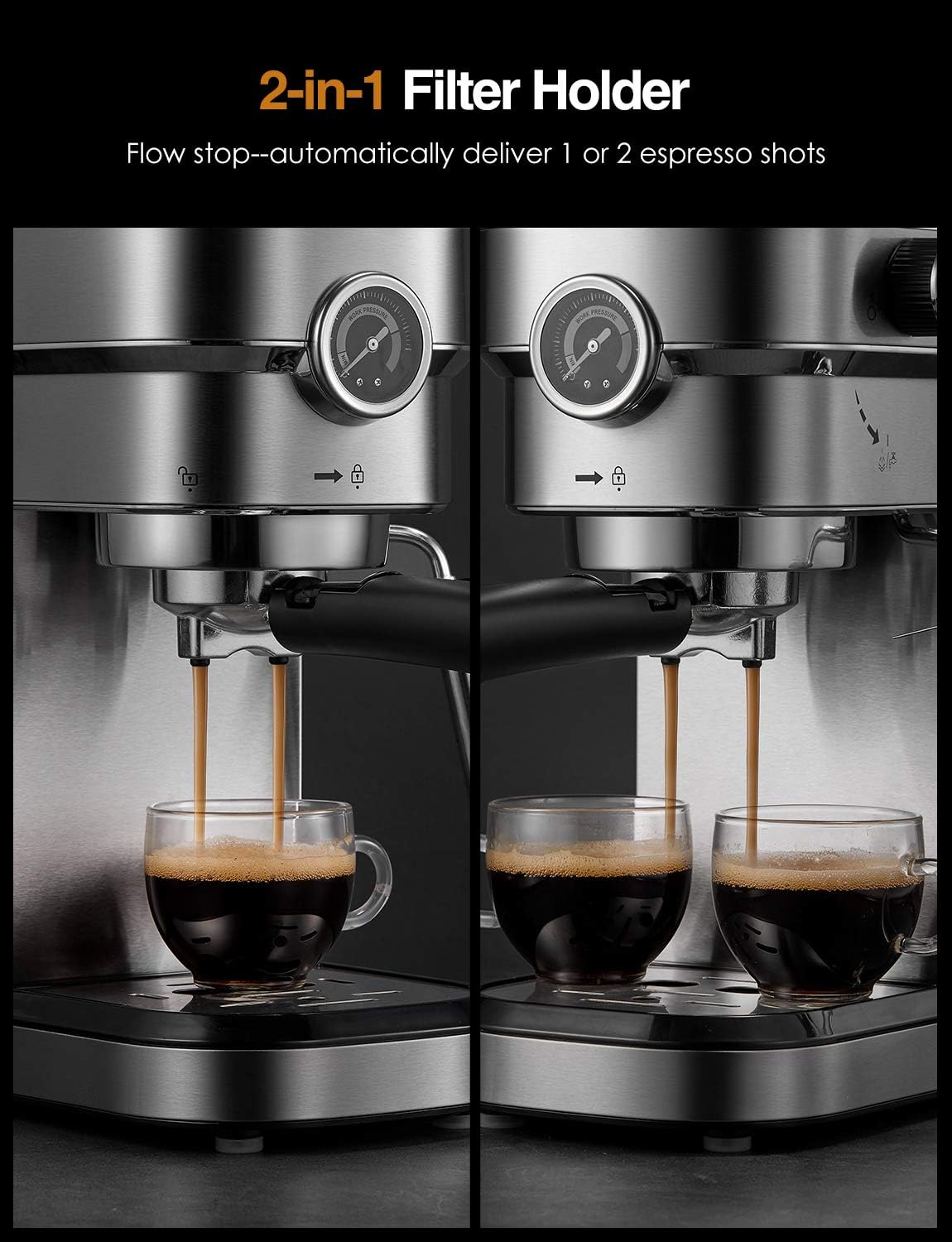 15 Bar Espresso and Cappuccino Maker with Milk Frother Wand Y6924