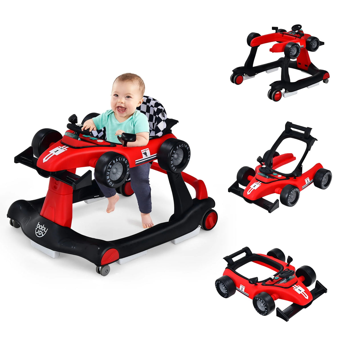 Foldable Adjustable Height Blue Baby Walker O7368