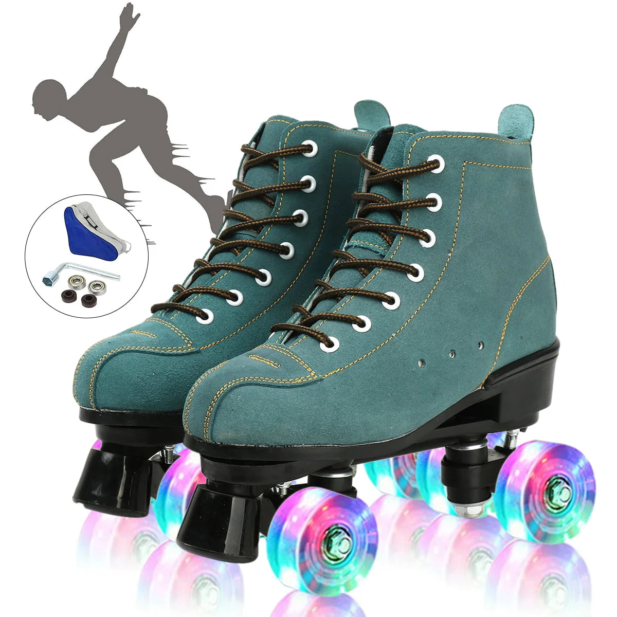 Flashing Wheels Leather Double-Row Roller Skates B58527