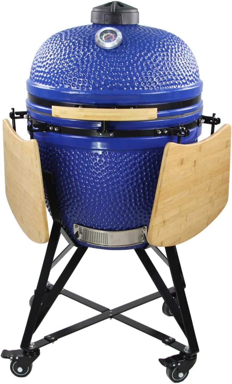 21” Large Ceramic Kamado Grill Cooker Oven Smoker with Trolley F150992