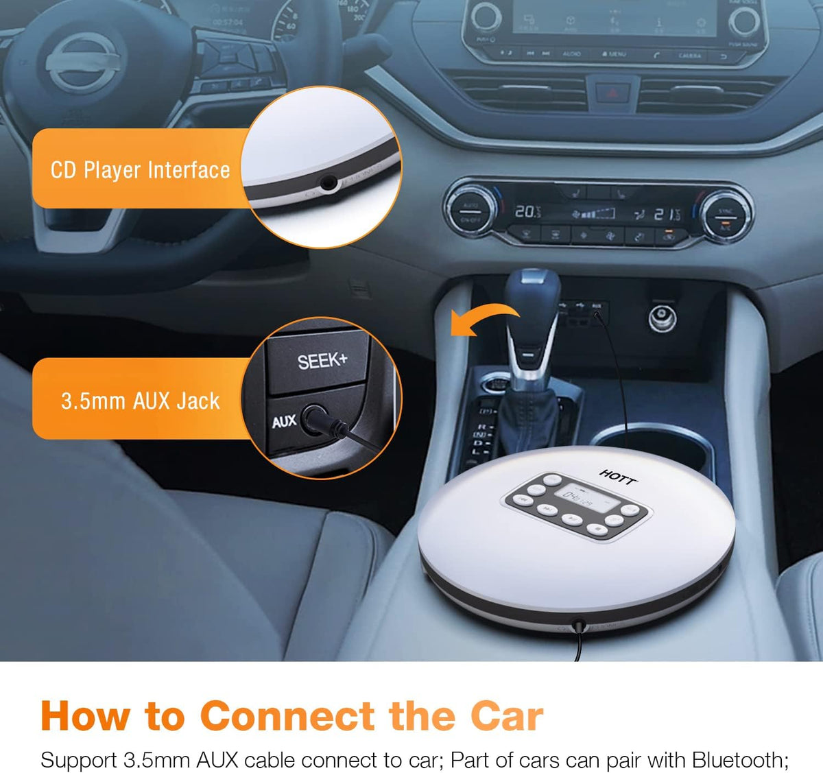 Portable CD Player with Bluetooth and Stereo Headphone U3675