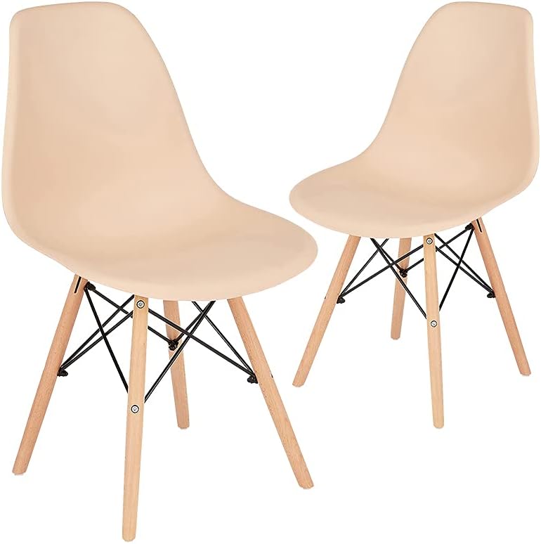 Beige Dining Chair with Natural Wood Legs, Set of 1 V290