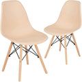 Beige Dining Chair with Natural Wood Legs, Set of 1 V290