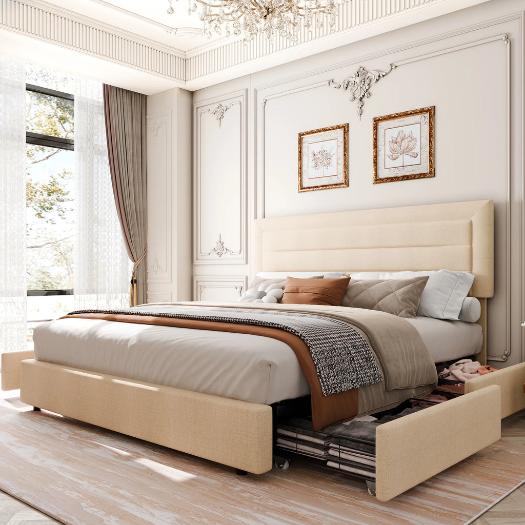 Queen Platform Bed Frame with Storage Headboard and Charging Station Grey Q194