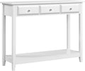 White Narrow Wood Console Table with 3 Drawers and Storage Shelves B979613