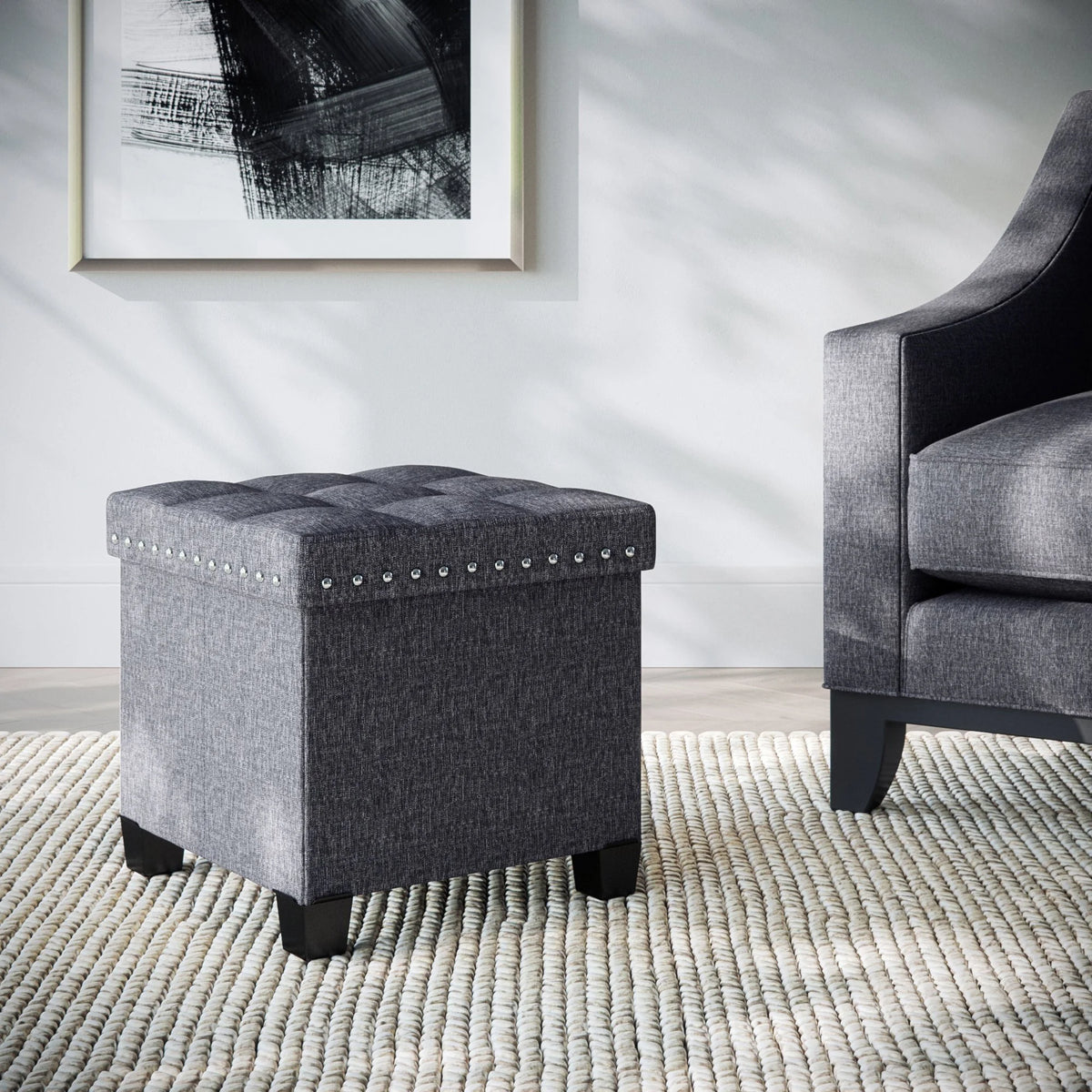 Foldable Cube Storage Ottoman with Gray Fabric P66390