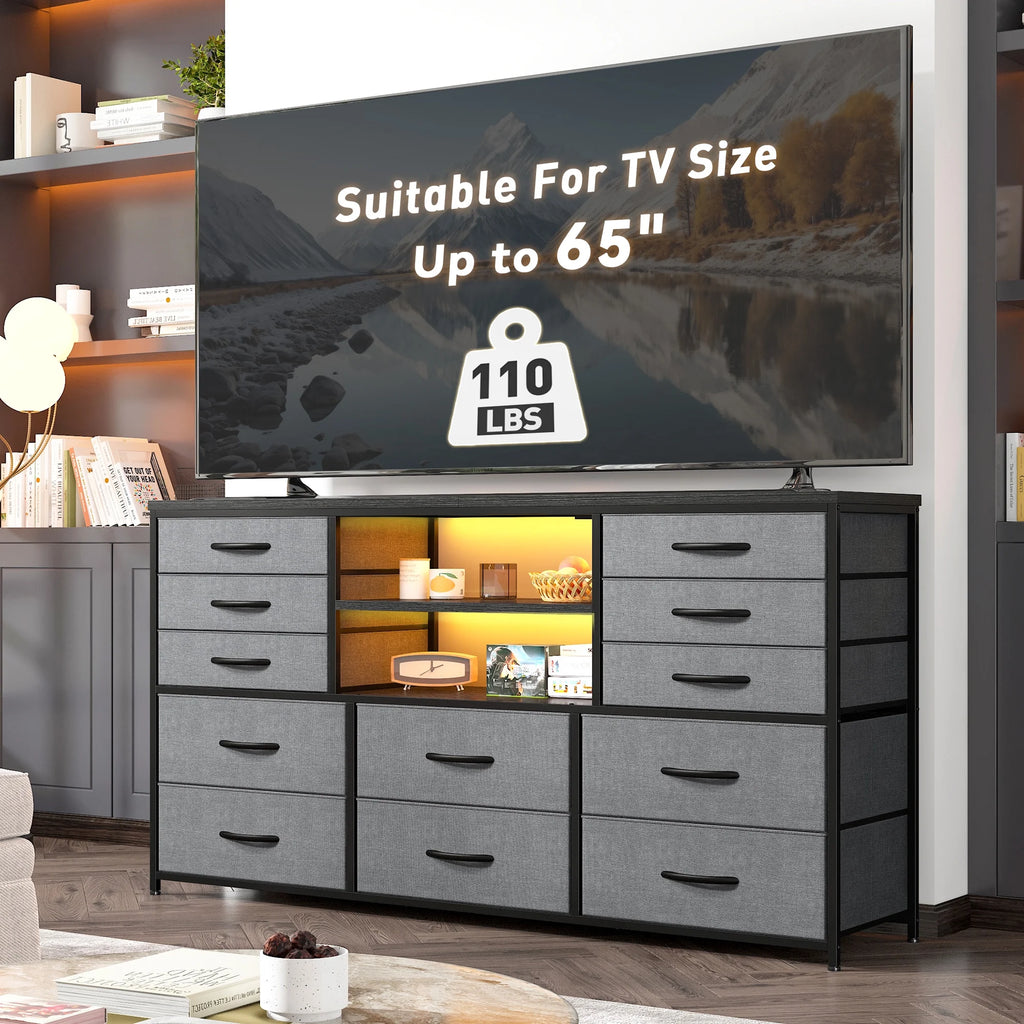 Black TV Stand with 12 Fabric Drawers A681