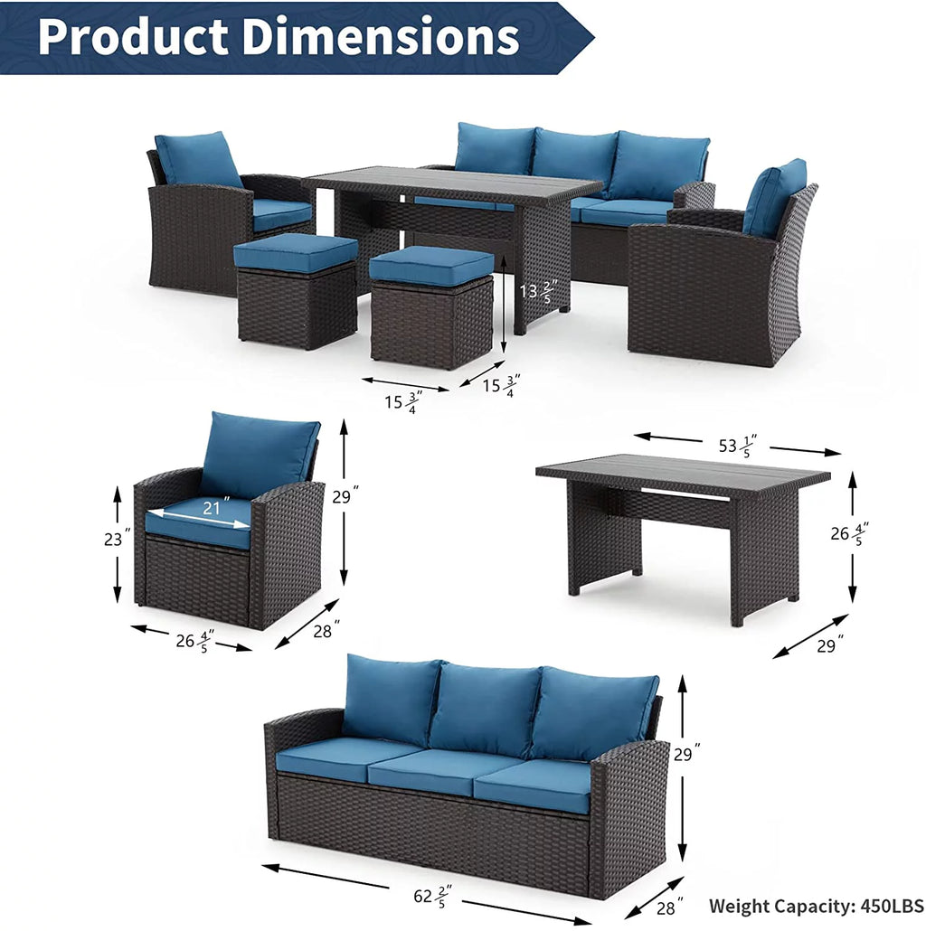 6 Pieces All Weather Wicker Rattan Patio Furniture Set Z185