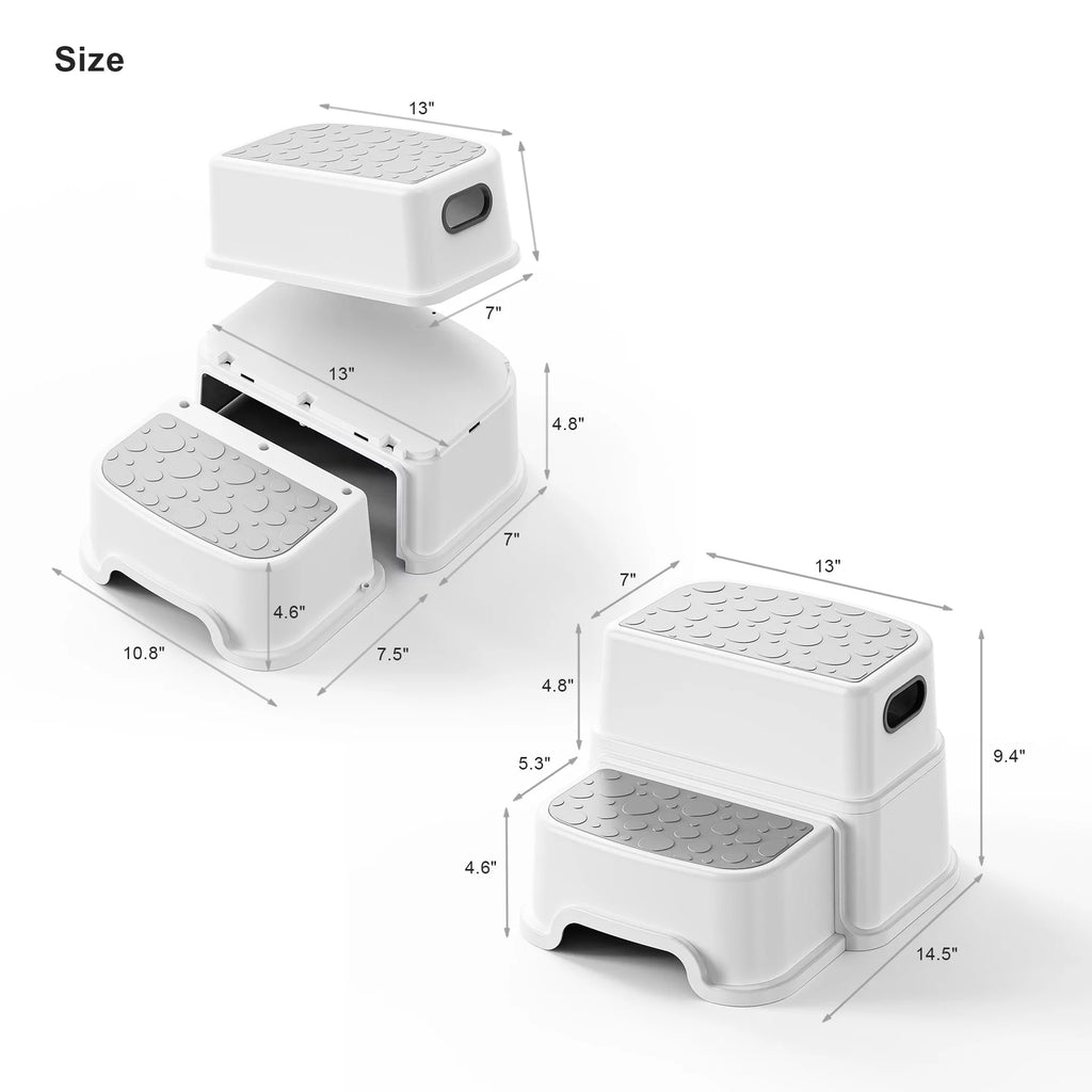 2 Step Stool for Kids Dual Height 9.5" Non-Slip D1430