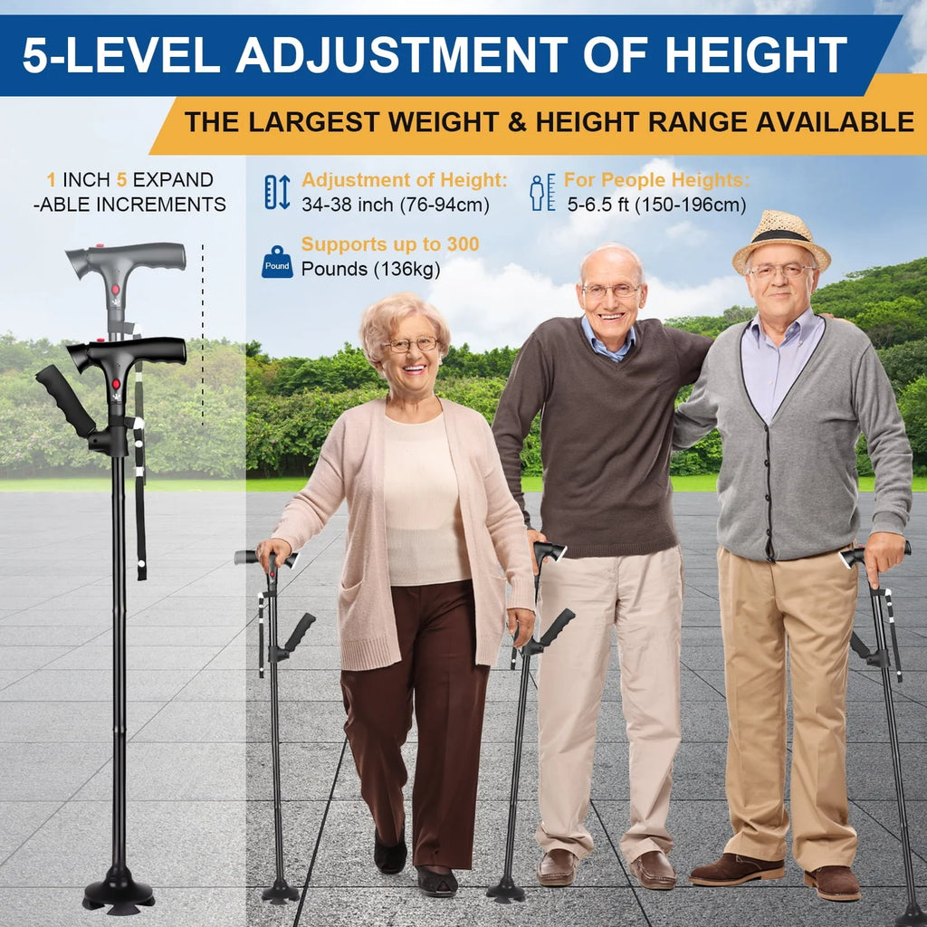Folding Walking Canes with LED Flashlight and Fall Alarm N369
