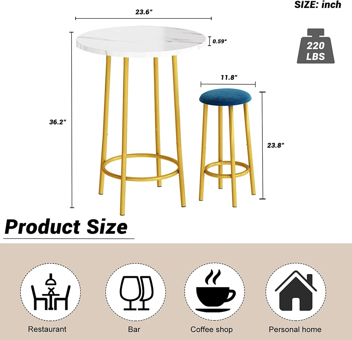 3 Pieces Round Faux Marble Bar Table and Chairs Set W501