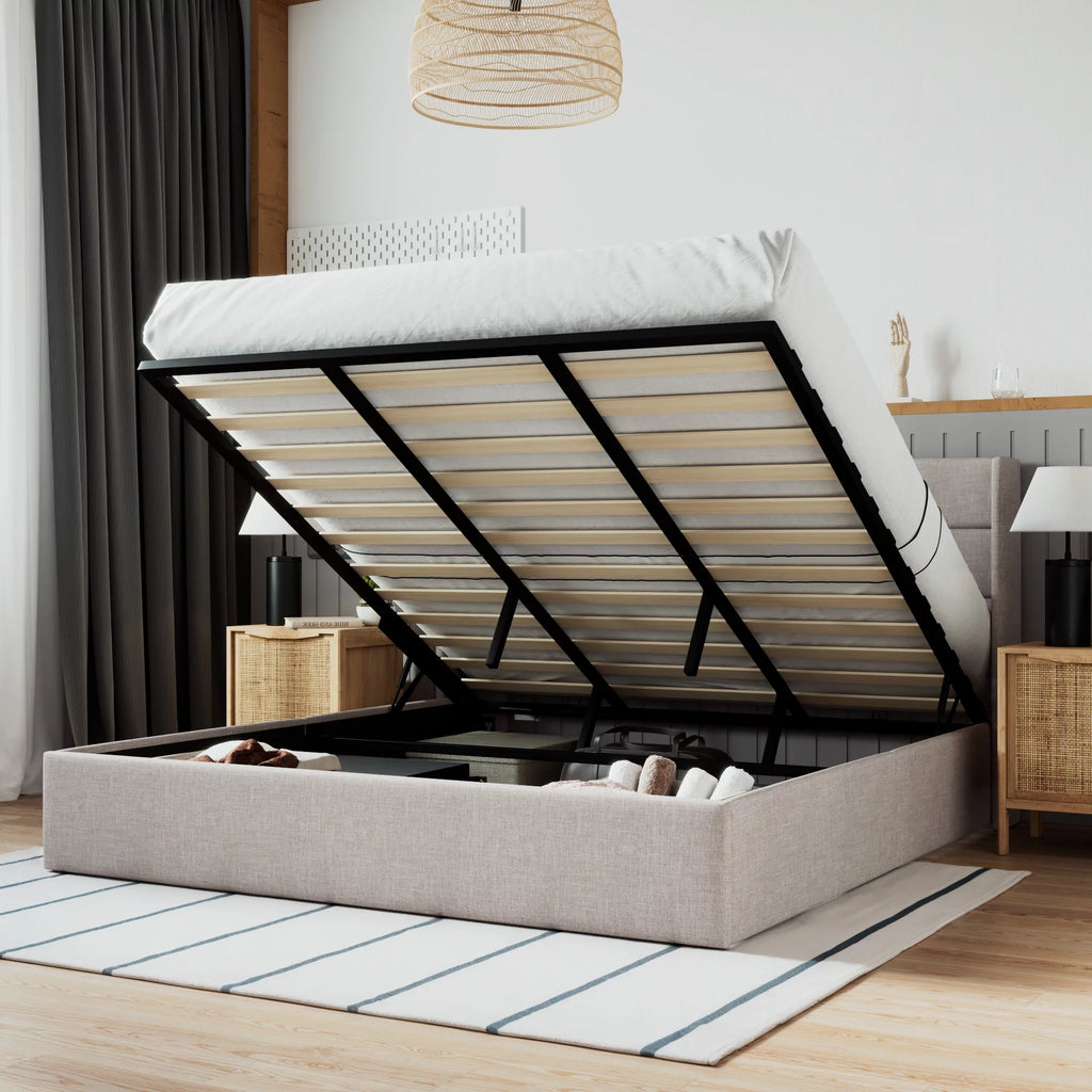 Grey King Size Lift Up Platform Bed Frame with Storage M55578