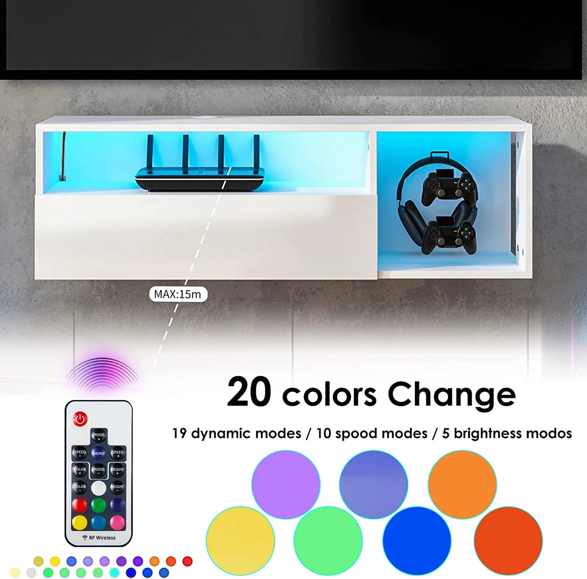 39.3 inches Floating TV Stand with Lights A61337