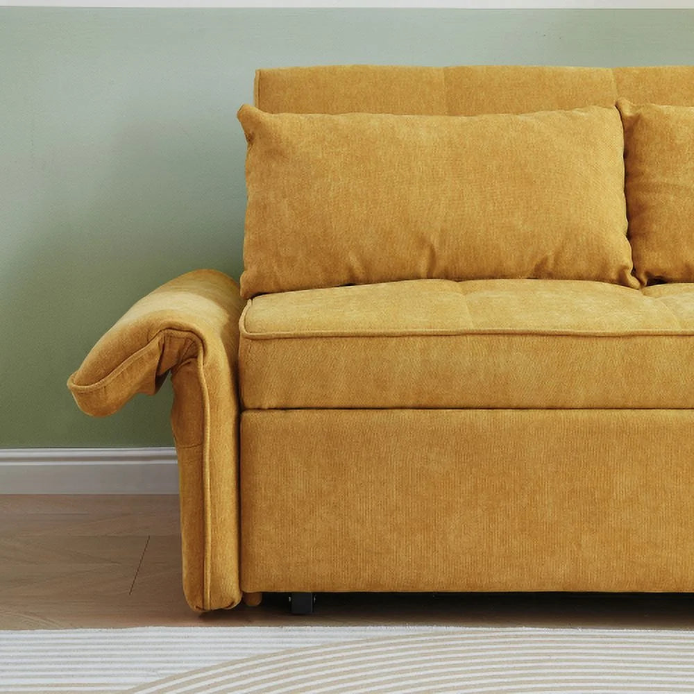 Yellow Chenille Fabric Pull-Out Sofa Bed Q345652