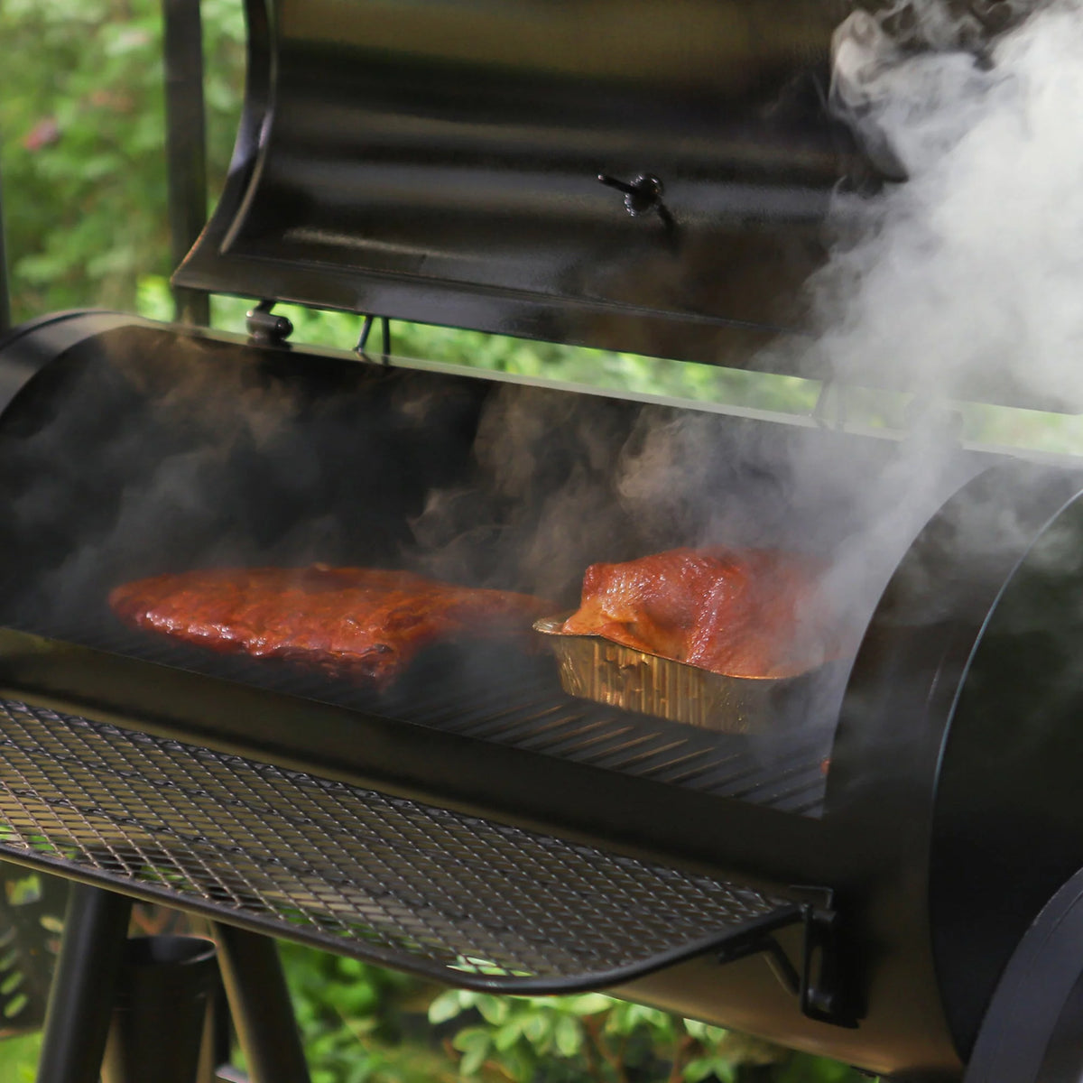 Steel BBQ Charcoal Grill with Offset Smoker in Black E8973