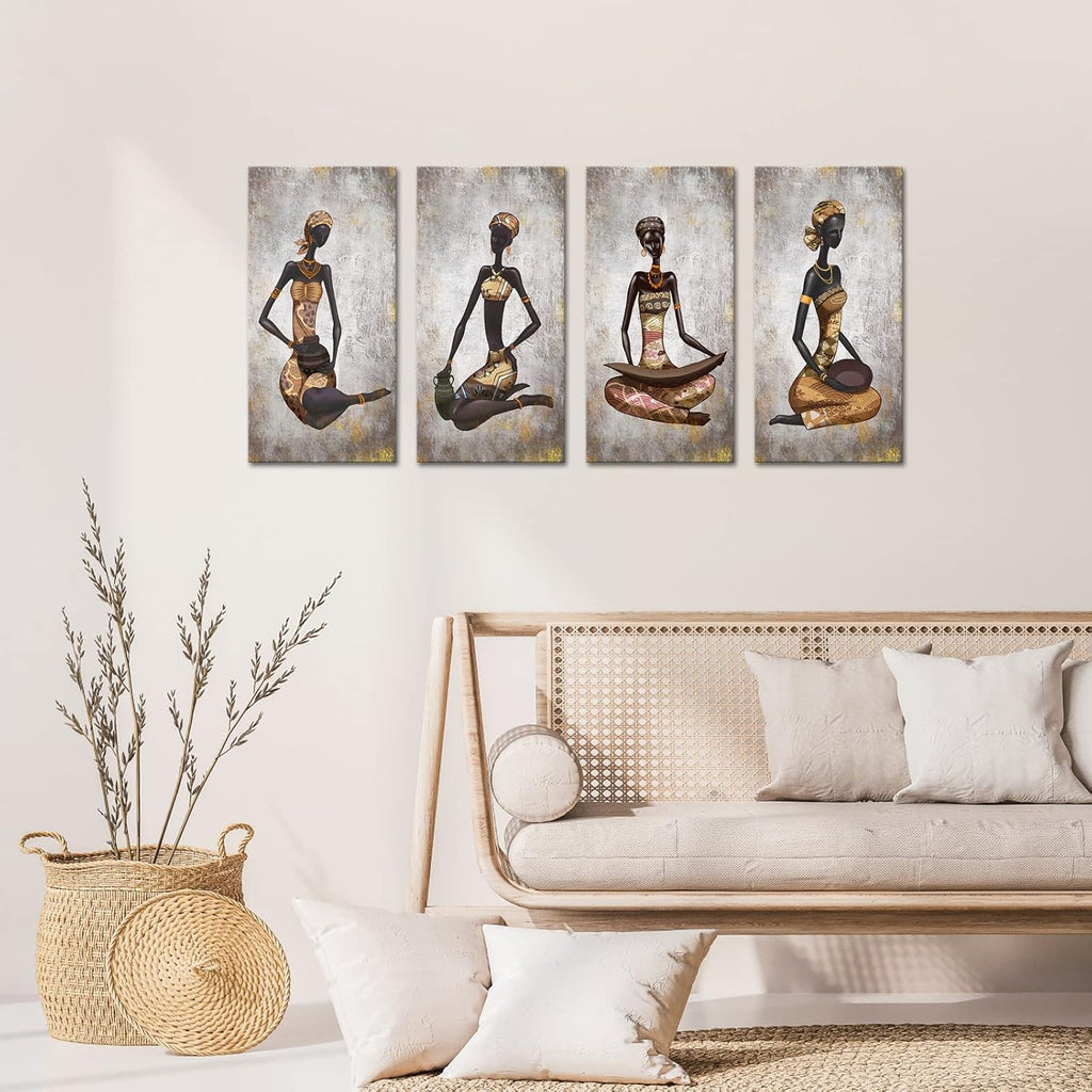4 Pieces African Woman Canvas Painting Wall Art O986522