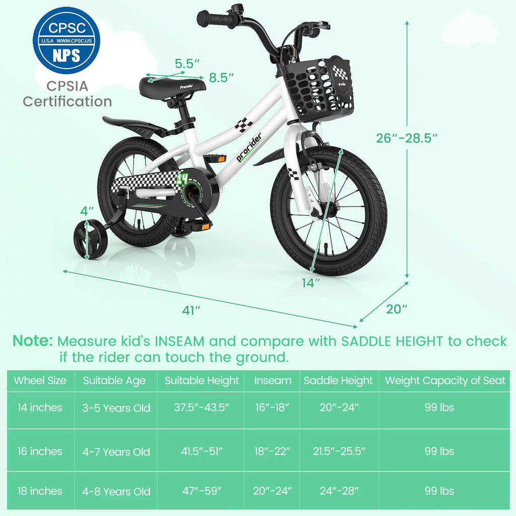 14 Inch Kids Bike with Training Wheels and Basket G634296
