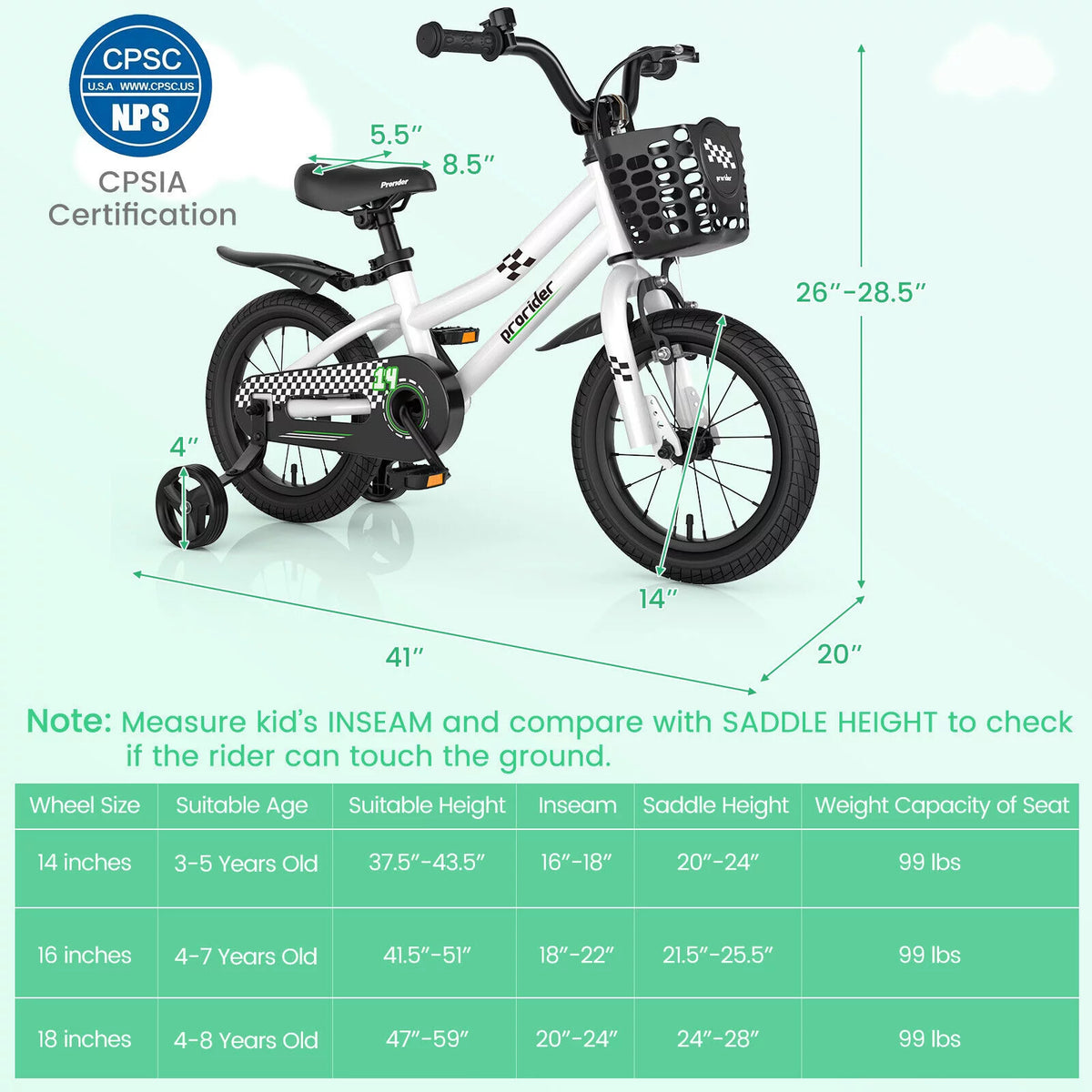 14 Inch Kids Bike with Training Wheels and Basket G634296