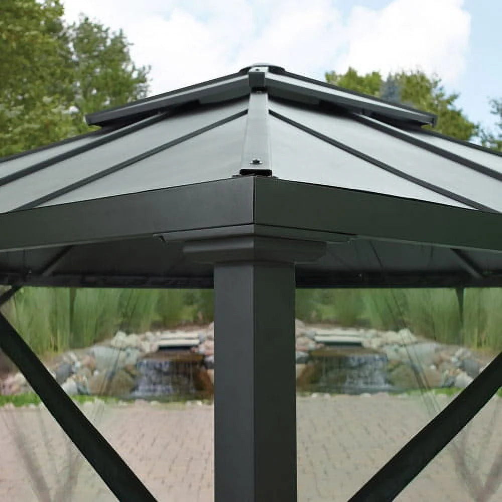 8' x 8' Steel Hard Top Gazebo with Netting, Black W9093