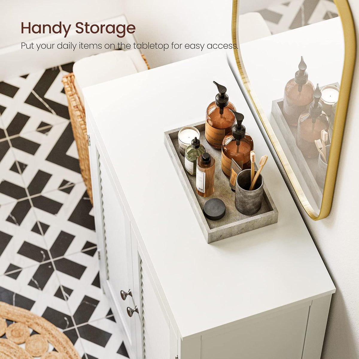 White Bathroom Storage Cabinet with Double Shutter Doors and Adjustable Shelf Q721020