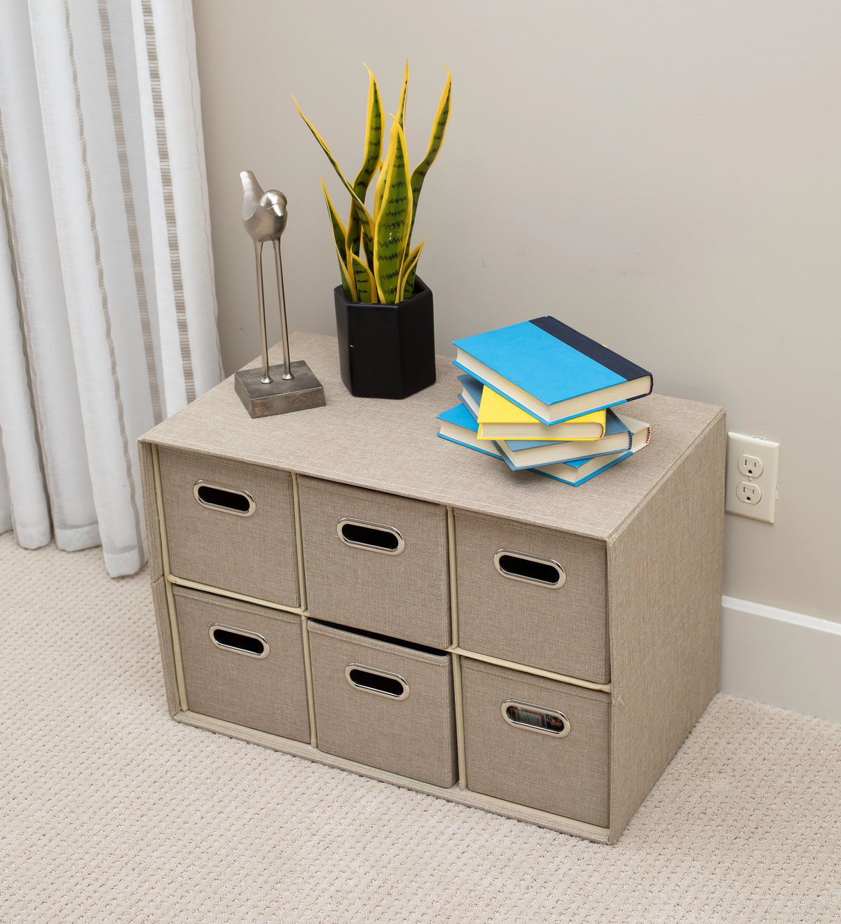 Linen Cube Organizer Shelf with 6 Storage Bins T758117
