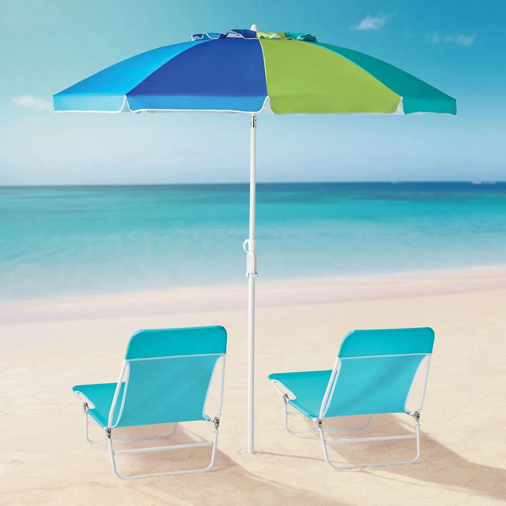 7.5 feet Beach Umbrella with Tilt, Sand Anchor, UV Protection I98485