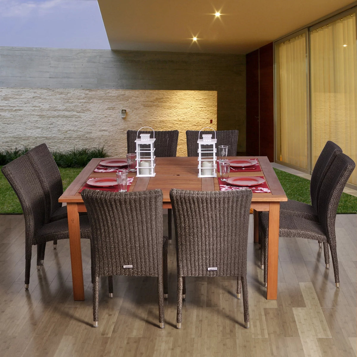 9-Piece Solid Wood Wicker Patio Dining S9636