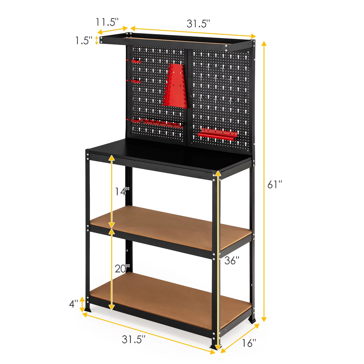 Tool Storage Workbench 4 Shelf Worktable with Peg Board Q877011