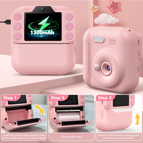 Instant Print Kids Camera 64GB SD Card Pink R639586