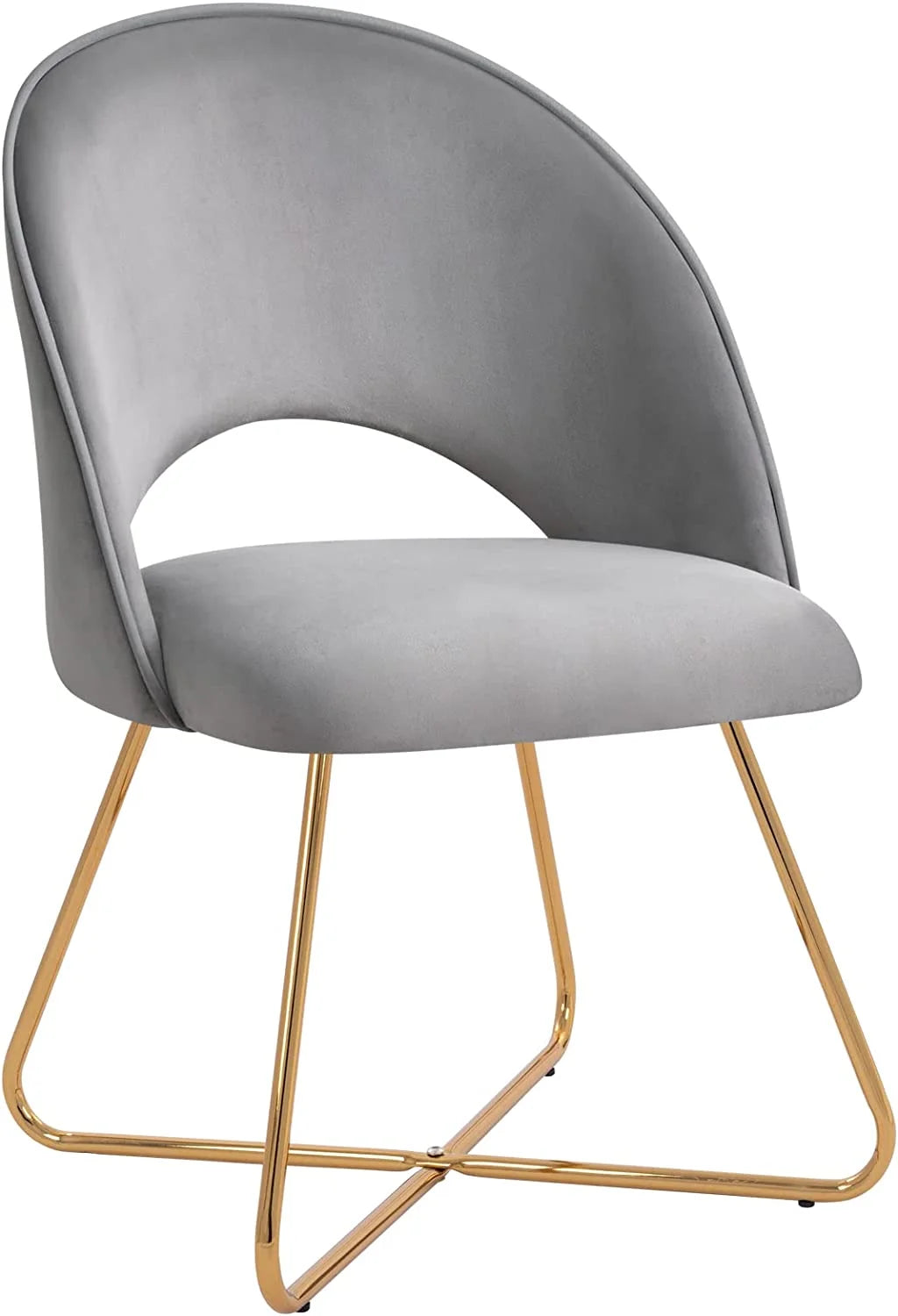 Lightgrey Velvet Upholstered Vanity Chair with Metal Legs S596