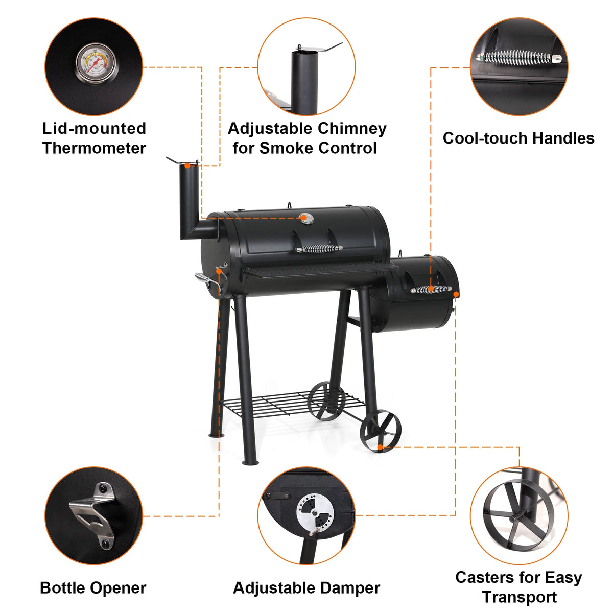 Steel BBQ Charcoal Grill with Offset Smoker in Black E8973