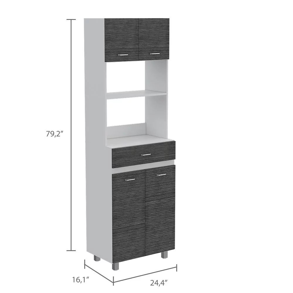 Smokey Oak White Microwave Pantry Cabinet F241044