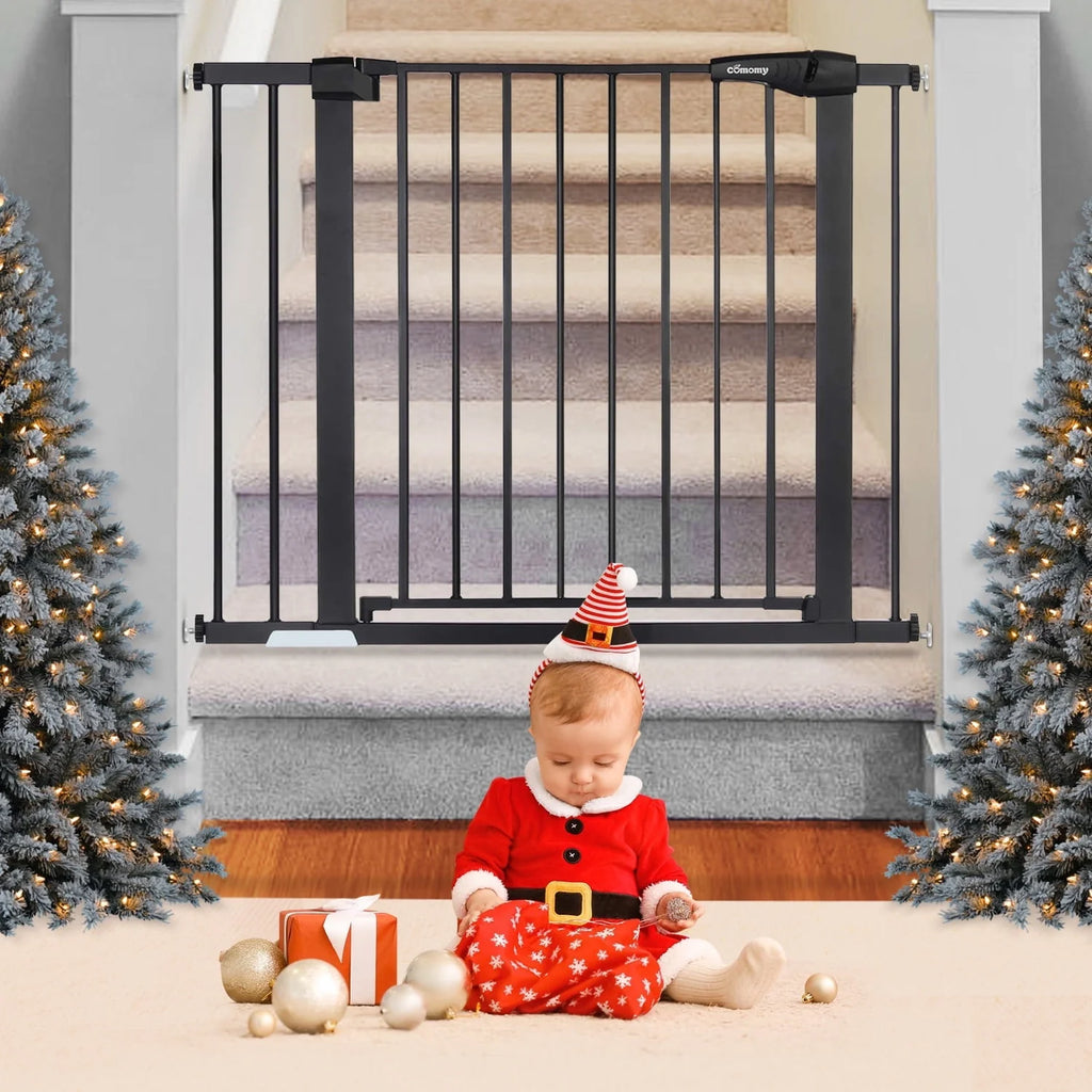 Baby Safety Gate, 29.5''- 40.5'' Wide Pressure Mount, Black Z797249