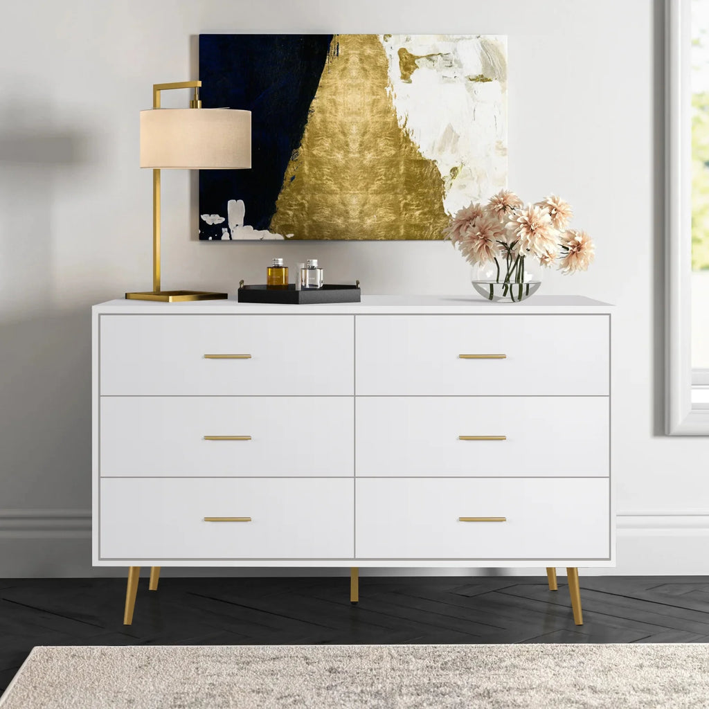 Wood 6 Drawer Dresser with Metal Handles C9261