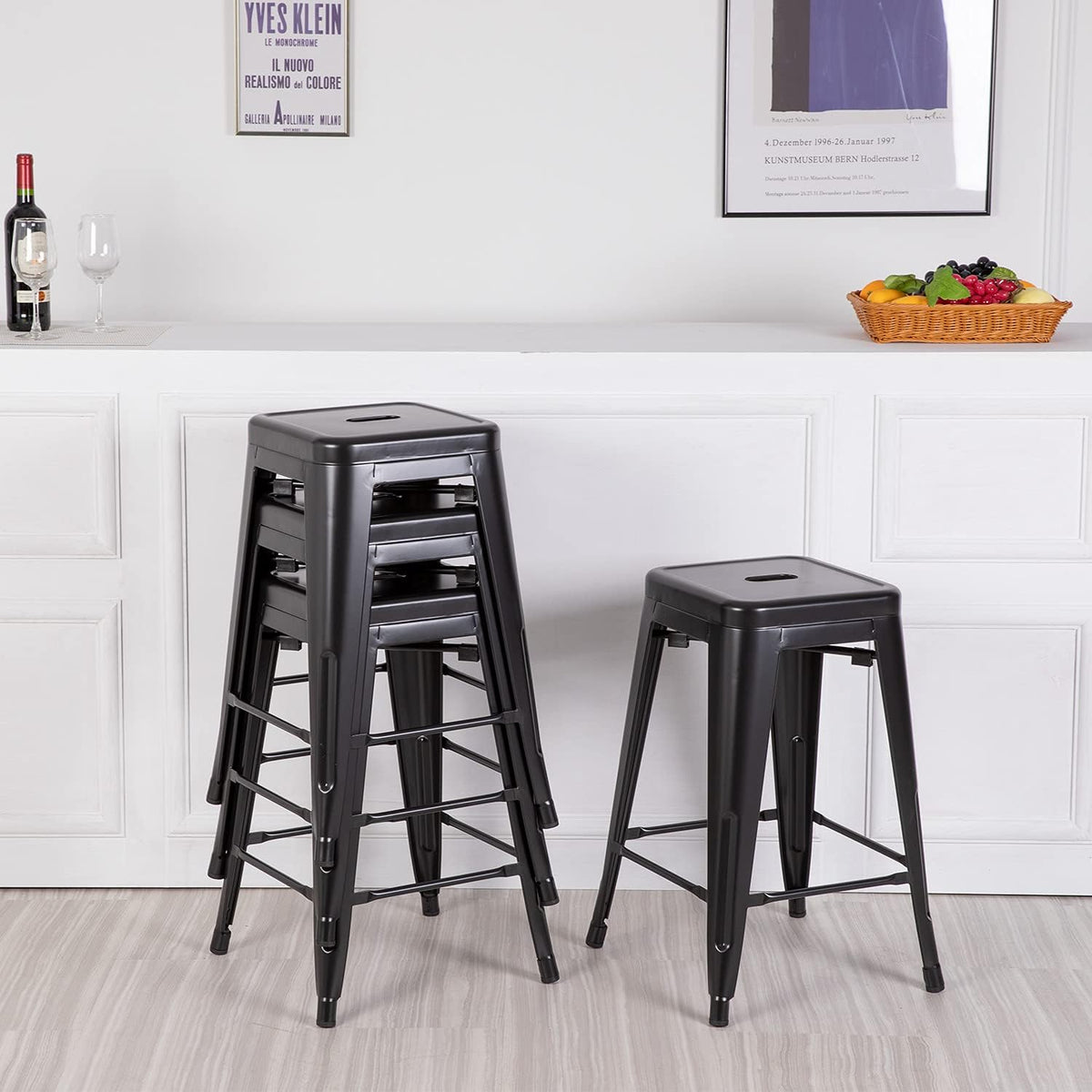 Set of 4 Backless Stackable Metal Bar Stools 24 Inches R5456