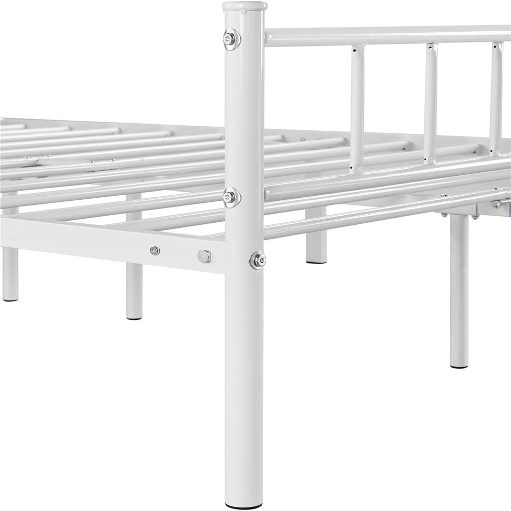Queen Metal Platform Bed with Spindle Headboard and Footboard, White B91512