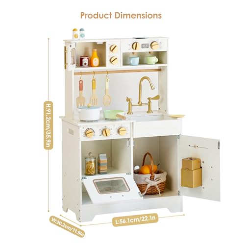White Wooden Play Kitchen Set with Sink, Stove, Oven & Microwave M358