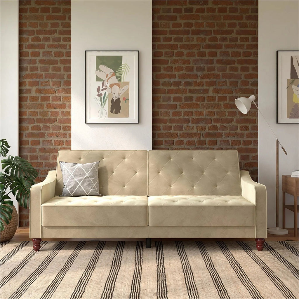 Vintage Tufted Split Back Futon in Taupe Velvet B75909