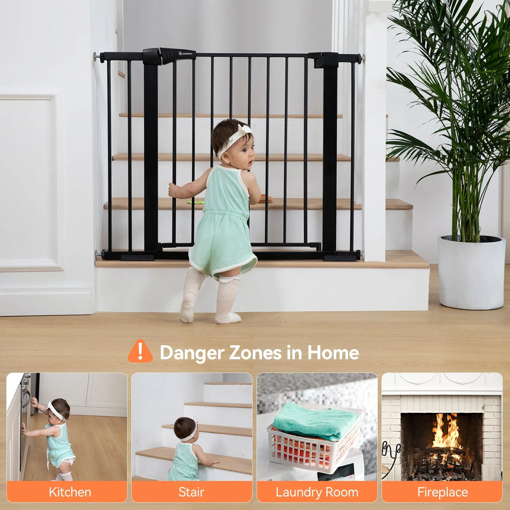 Baby Safety Gate, 29.5''- 40.5'' Wide Pressure Mount, Black Z797249